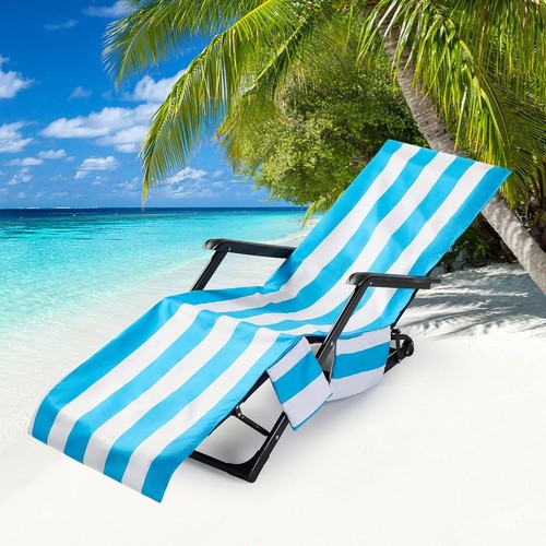 Blue striped beach chair cover - blue,